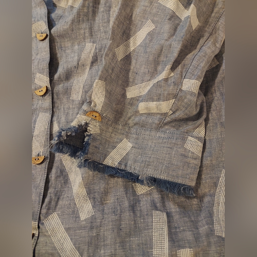John Mark Dashed Pattern 100% Linen Chambray Top … - image 6